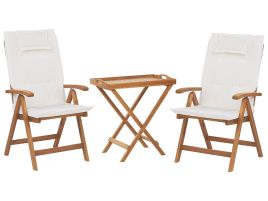 Acacia Wood Bistro Set with Off-White Cushions JAVA