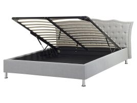 Fabric EU King Size Ottoman Bed Grey METZ