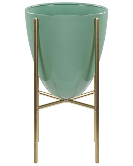 Metal Plant Pot Stand 16 x 16 x 31 cm Green with Gold LEFKI