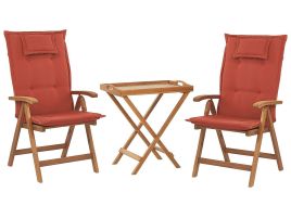 Acacia Wood Bistro Set with Red Cushions JAVA