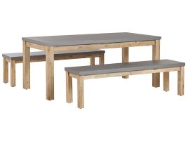 6 Seater Concrete Garden Dining Set 2 Benches Grey OSTUNI