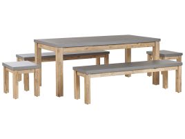 8 Seater Concrete Garden Dining Set 2 Benches and 2 Stools Grey OSTUNI