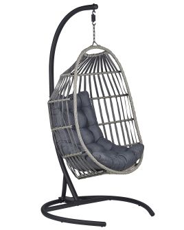 PE Rattan Hanging Chair with Stand Dark Grey SESIA