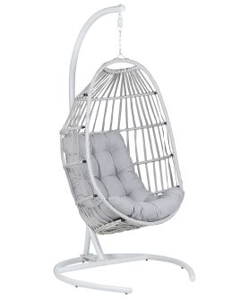 PE Rattan Hanging Chair with Stand Light Grey SESIA