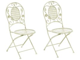 Set of 2 Metal Garden Folding Chairs Light Green BIVIO