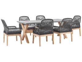 6 Seater Concrete Garden Dining Set with Chairs Black OLBIA