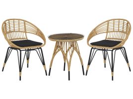 PE Rattan Bistro Set Natural with Black PELLARO