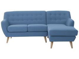 Left Hand Fabric Corner Sofa Blue MOTALA