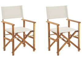 Set of 2 Acacia Folding Chairs Light Wood with Off-White CINE
