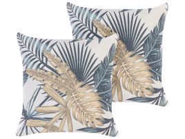 Set of 2 Cushions Leaf Pattern 45x45cm Multicolour