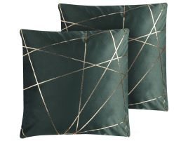 Set of 2 Velvet Cushions Geometric Pattern 45x45cm Green