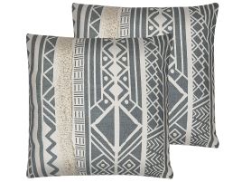 Set of 2 Cushions Geometric Pattern 45x45cm Grey