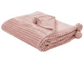 Blanket Pink Polyester 150 x 200 cm Ribbed Structure with Pom-Poms Throw Bedding 