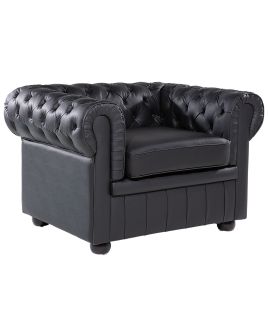 Leather Armchair Black CHESTERFIELD