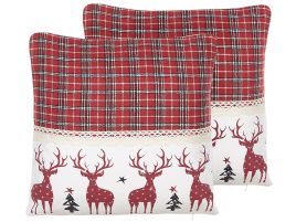 Set of 2 Cotton Cushions Reindeer Pattern 45x45cm Red