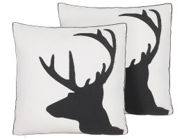 Set of 2 Cotton Cushions Reindeer Motif 45x45cm Black and White