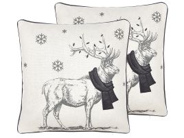 Set of 2 Cushions Reindeer Motif 45x45cm Black and White