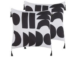 Set of 2 Cushions Geometric Pattern 45x45cm White and Black