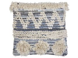 Tufted Cotton Cushion Geometric Pattern 45x45cm Beige and Blue