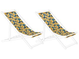 Set of 2 Sun Lounger Replacement Fabrics Floral Pattern Yellow ANZIO / AVELLINO