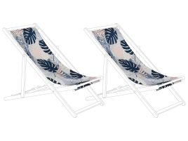 Set of 2 Sun Lounger Replacement Fabrics Palm Leaves Pattern Blue ANZIO / AVELLINO