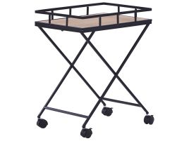 Metal Kitchen Trolley Light Wood with Black LEOTI