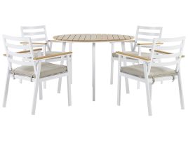 4 Seater Aluminium Garden Dining Set with Beige Cushions White CAVOLI