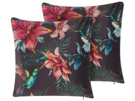 Set of 2 Velvet Cushions Tropical Pattern 45x45cm Multicolour
