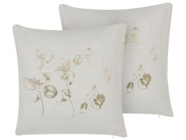 Set of 2 Cushions Floral Print 45x45cm Off - White