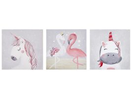 Set of 3 Animals Canvas Art Prints 30 x 30 cm Grey and Pink TIMIA