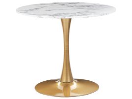 Round Dining Table ⌀ 90 cm Marble Effect White with Gold BOCA