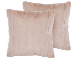 Set of 2 Faux Fur Cushions 45x45cm Light Pink