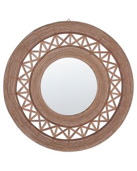 Round Bamboo Wall Mirror 62cm Light Brown