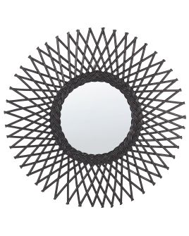 Rattan Sunburst Wall Mirror 60cm Black