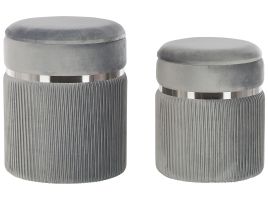 Set of 2 Velvet Storage Pouffes Light Grey CAMDENTON