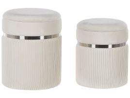 Set of 2 Velvet Storage Pouffes Off-White CAMDENTON