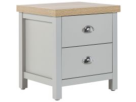 2 Drawer Bedside Table Grey Silver Light Wood - Peche