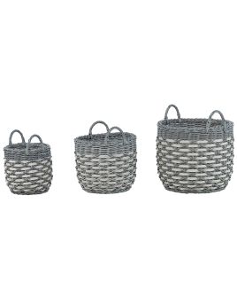 Set of 3 PE Rattan Plant Pot Baskets Grey and White GEFIRA