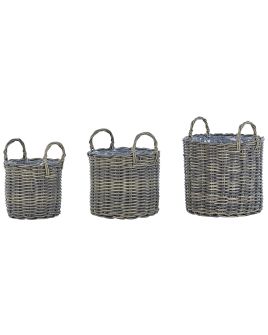 Set of 3 PE Rattan Plant Pot Baskets Taupe NIKITI