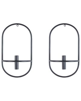 Set of 2 Metal Wall Candle Holders Black