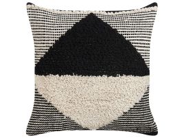Tufted Cotton Cushion Geometric Pattern 50x50cm Beige and Black