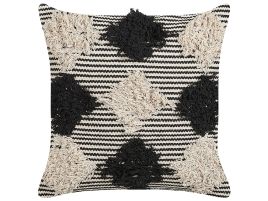 Tufted Cotton Cushion Geometric Pattern 50x50cm Beige and Black