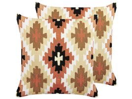Set of 2 Embroidered Cotton Cushions Geometric Pattern 50x50cm Multicolour