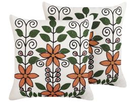 Set of 2 Embroidered Cotton Cushions Floral Pattern 50x50cm Multicolour