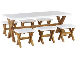6 Seater Concrete Garden Dining Set White OLBIA