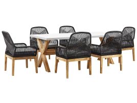 6 Seater Concrete Garden Dining Set with Chairs White with Black OLBIA