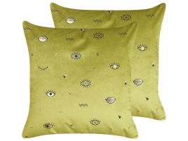 Set of 2 Velvet Cushions Eye Motif 45x45cm Green