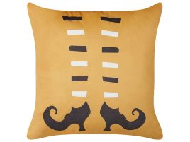 Velvet Cushion Witch Shoes Pattern 45x45cm Orange