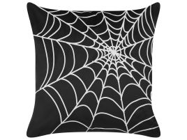 Velvet Cushion Spider Web Pattern 45x45cm Black and White