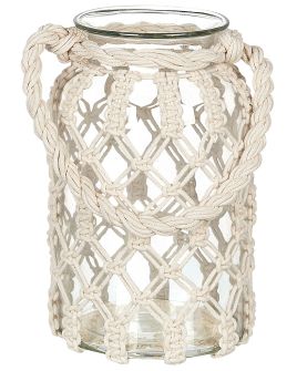 Decorative MacramÃ© Glass Lantern 31 cm White JALEBI